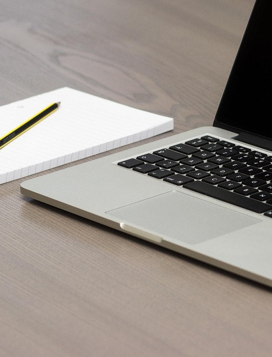 minimal office desk notebook